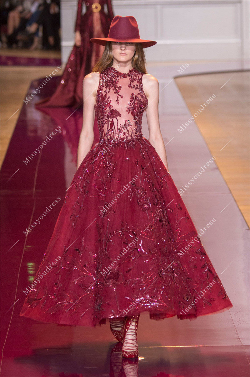 新款暗红色纯手工珠绣中长款新娘结婚订婚名媛生日晚宴红毯晚礼服