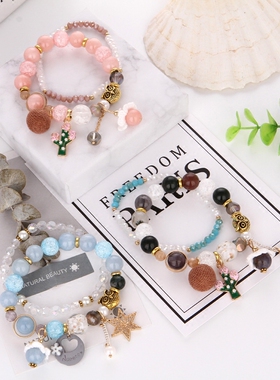 东大门毛球圣诞树甜美风双层手环