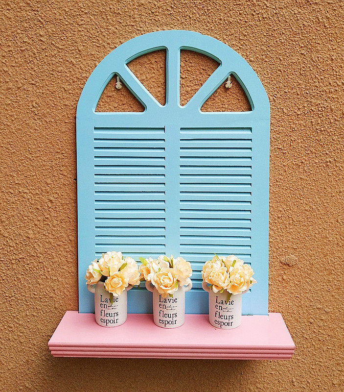 地中海窗户创意隔板家居背景墙装饰品田园实木做旧搁板壁挂置物架