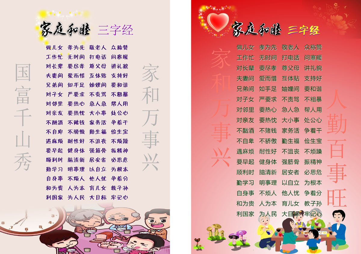 761海报印制展板写真喷绘812创建社区文明城市家庭和睦三字经挂图