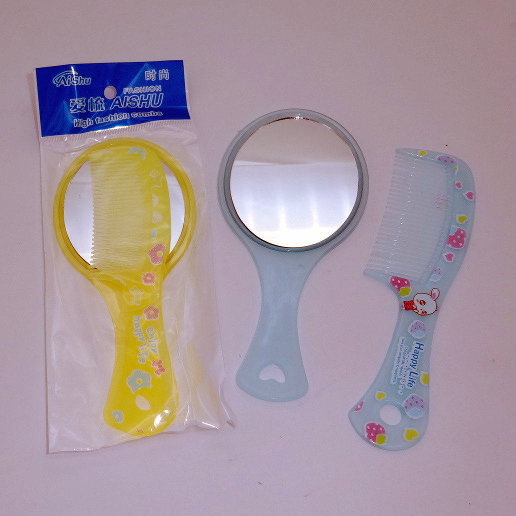 镜梳套装 随身口袋镜子 卡通可爱便携 镜子+梳子 万辉百货