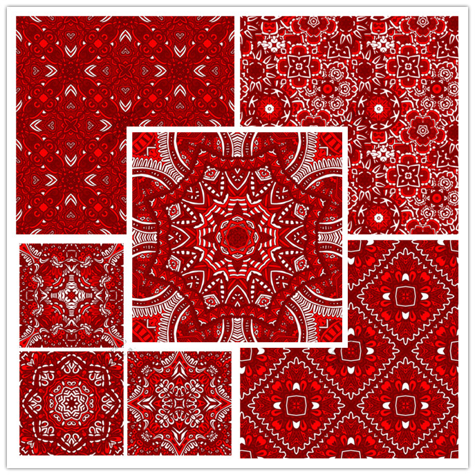 A1414矢量红色繁复花纹纹样四方连续背景图 AI设计素材