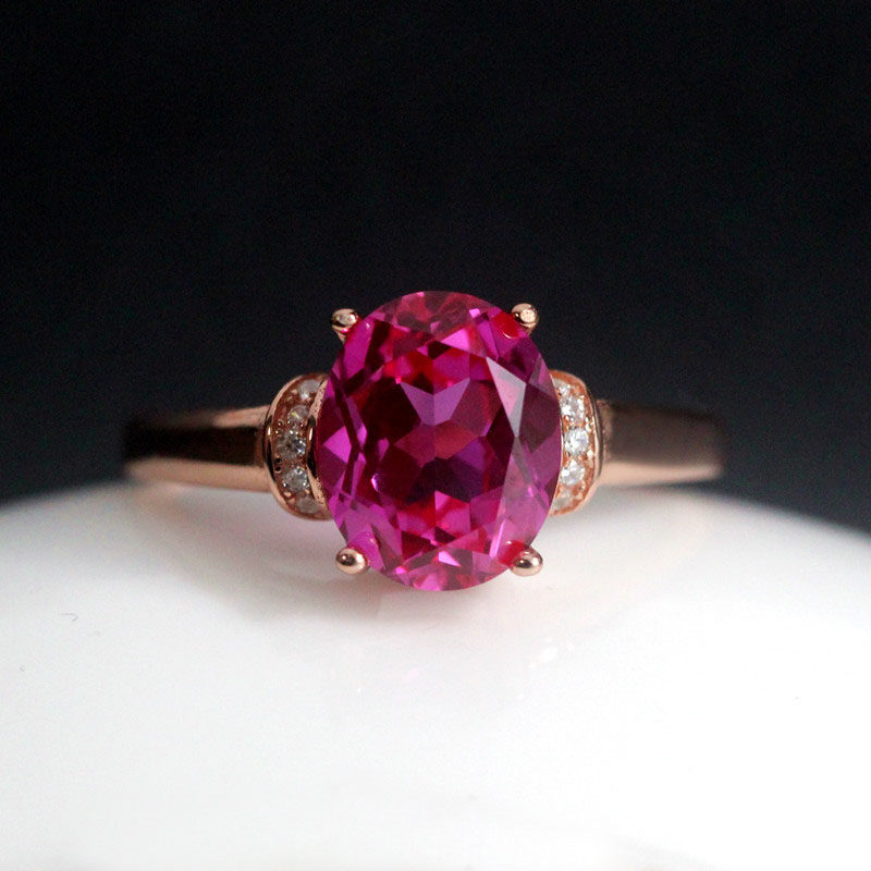 红碧玺戒指玫红宝石女款彩宝纯银镀18k玫瑰金正品日韩版糖果活口