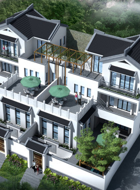 齐悦Q2 中式简洁农村自建房双拼别墅图纸 大露台庭院全套别墅图纸
