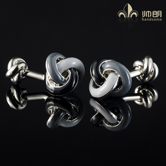 帅朗cufflink珐琅黑白灰色麻花
