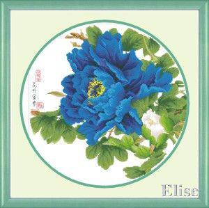 十字绣高清彩色印刷图纸花卉HH103凝香蓝5958cross stitch