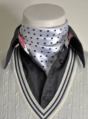 星曌韩版时尚白色波点男士丝巾男式中方巾领巾混纺围巾围脖SJ1510