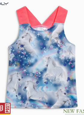 现货包邮 N*XT女童运动风背心  夏季大童蓝色印花无袖T恤 14/15岁