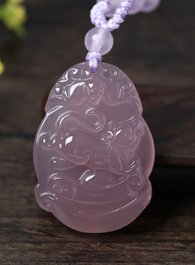 天然粉玉髓紫玉髓生肖鼠项链女生男绳项链鼠形饰品情侣礼物