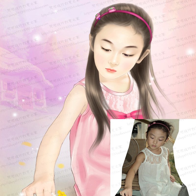 真人转手绘唯美照片小说封面转鼠绘图片插画ps设计生日礼物婚纱照