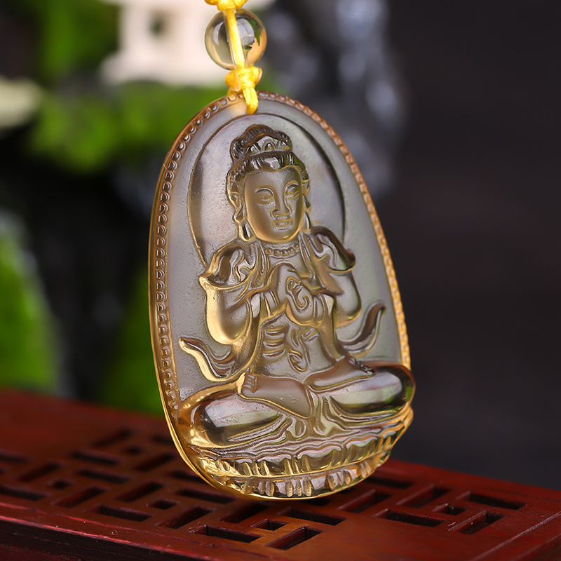 黄水晶大日如来吊坠属羊猴本命佛守护神项链男女款