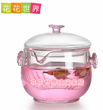 包邮加厚耐热玻璃茶壶梅花盖碗