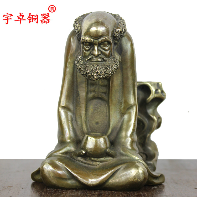 宇卓铜器纯铜达摩黄铜达摩铜香插佛具摆件倒流香达摩香插
