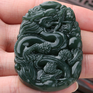 天然新疆和田青玉龙牌子吊坠 男款玉坠项链玉石玉器生肖龙牌玉佩