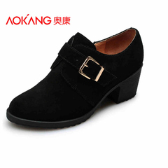 Aokang shoes new stylish nubuck leather and comfortable women's shoes in Europe and metal buckle high heels ankle shoe authentic