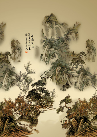国画山水字画水墨画山水画收藏办公室风水画中堂画靠山图J1811B