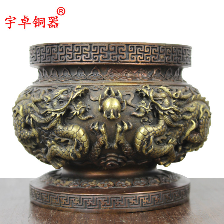 宇卓铜器纯铜香炉龙炉黄铜香炉仿古铜佛具熏香炉工艺品摆件