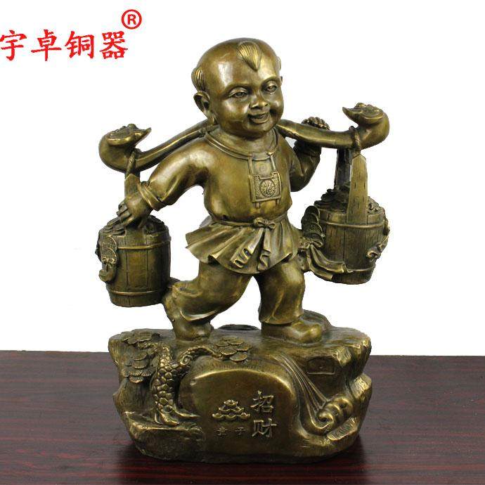 宇卓铜器纯铜童子挑桶童子家居装饰工艺品摆件黄铜童子像