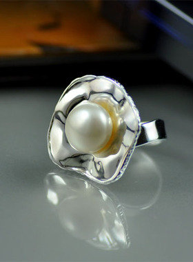 设计感纯银夸张天然淡水珍珠戒指