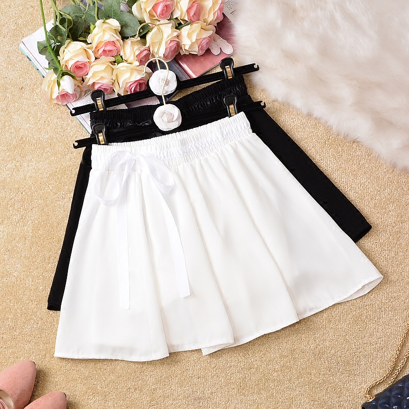 韩版学生高腰短裙子宽松系带a字