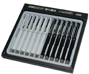 新品品得力高中性笔05mm 办公金属笔壳 签字笔商务 黑色 白色S80