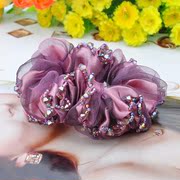 Ya na Korea handmade Crystal bead hair tie rope yarn band Juan silk fabric flower hair accessories