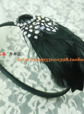 黑白色波点羽毛水钻珍珠头箍发卡