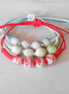 红色多层编织姐妹韩版陶瓷手链