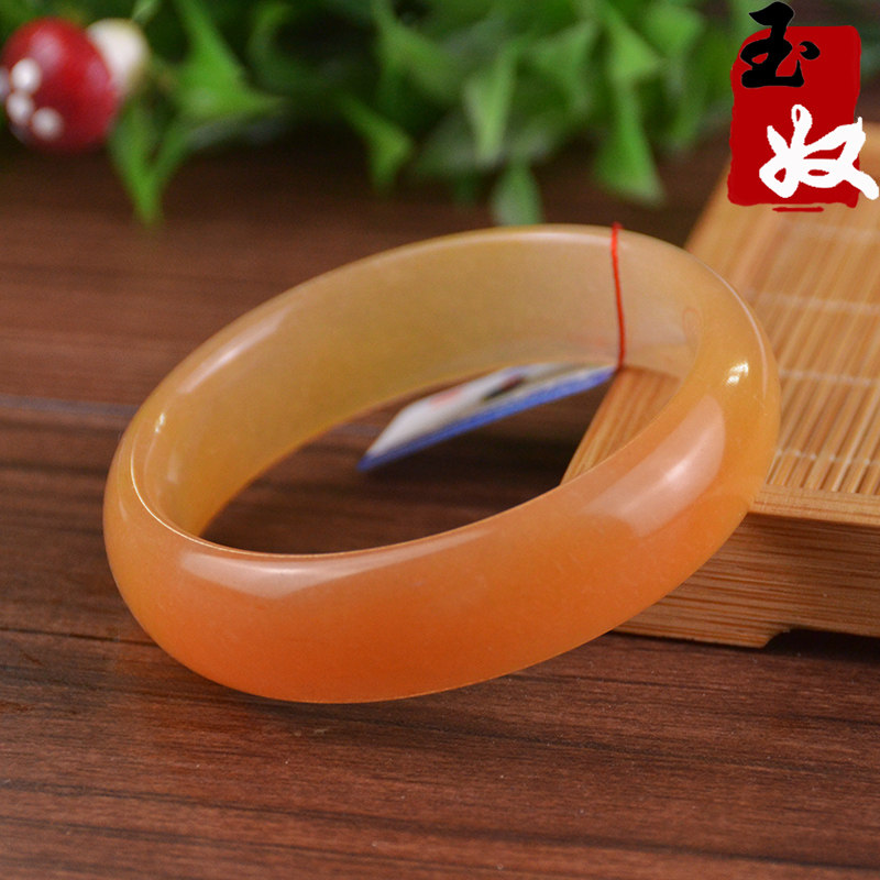 玉奴/新疆阿勒泰天然金丝玉手镯/红黄色/宝石光/手镯子/58/59