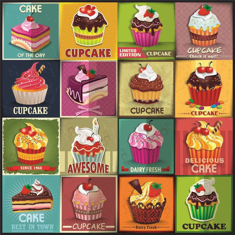 矢量设计素材 卡通纸杯蛋糕甜品巧克力奶油蛋糕 eps格式