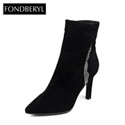 Fondberyl/feibolier 2015 winter pointed diamond new Sheepskin short boots shoes FB54111116