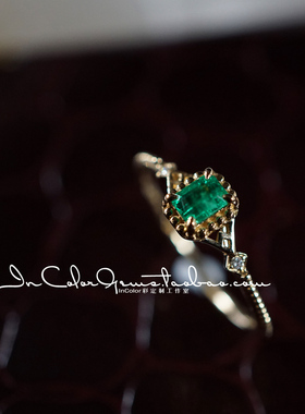 日系轻/天然哥伦比亚祖母绿戒指 k金配钻/InColor彩定制