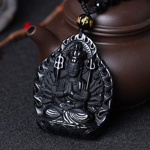 曼唯肖鼠佛谛坠男女生肖属鼠开运黑曜石千手观音菩萨吊坠