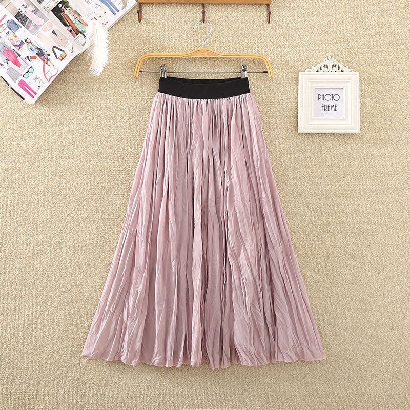 高腰显瘦雪纺a字大摆纯色半身裙