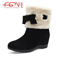 Fuguiniao shoes boot leather tall boots with bow-tie high winter boots in leather and velvet women boots