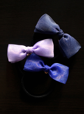 日本新款梨花简约雪纺纱大蝴蝶结发圈皮筋发绳皮套薰衣草灰紫色女