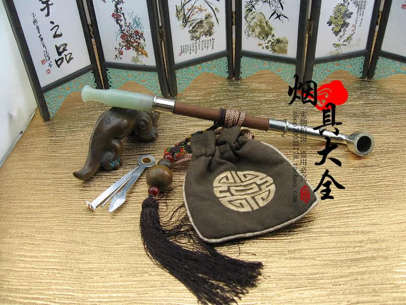传统旱烟袋玉石烟嘴黄花梨木烟具大全 烟斗   老北京烟斗
