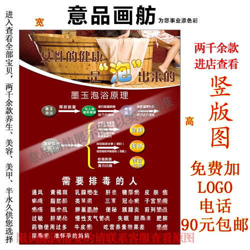 中医美容养生墨玉泡浴原理海报挂图贴纸装饰画广告写真印刷宣传单