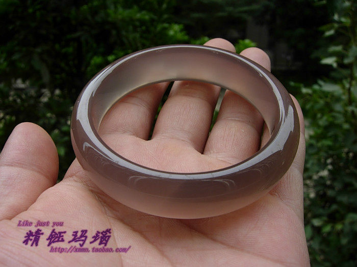 正品巴西玛瑙玉髓正装手镯58mm 纯天然灰紫玉髓 通透荧光无高温