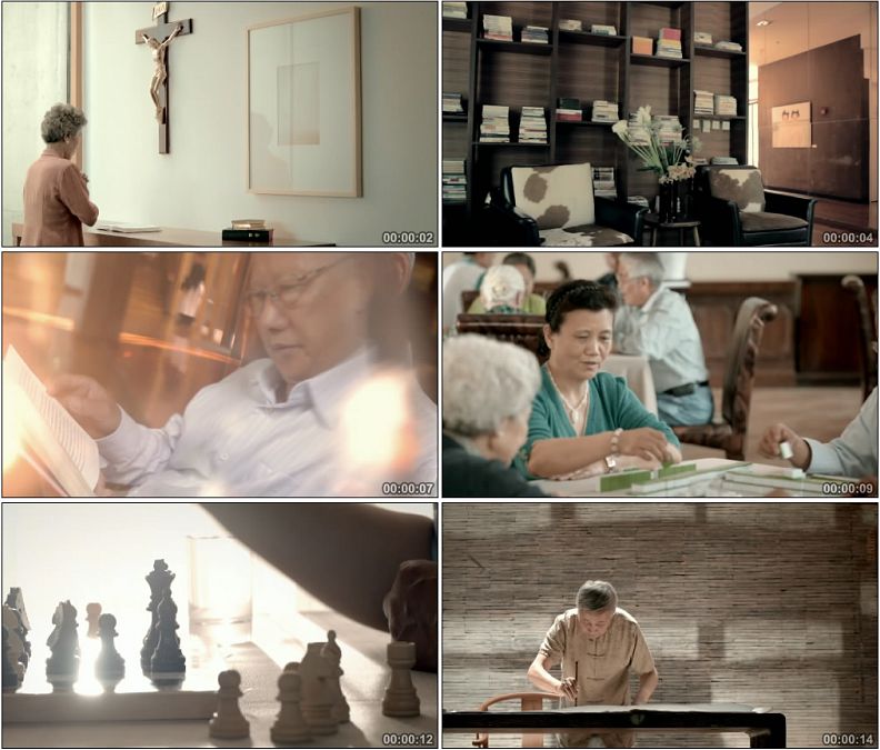 老人祈祷看书棋牌室玩麻将下棋写毛笔字练书法高清实拍视频素材