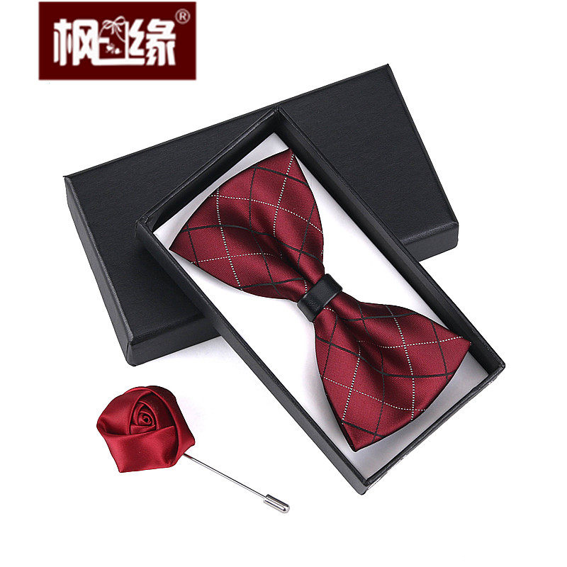 bow tie 英伦韩版男女 新郎伴郎结婚正装酒红色格子蝴蝶结领结