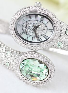 L8MG352新款玛丽莎时尚女表搭扣满天星陶瓷表圈钢带潮流水钻女表