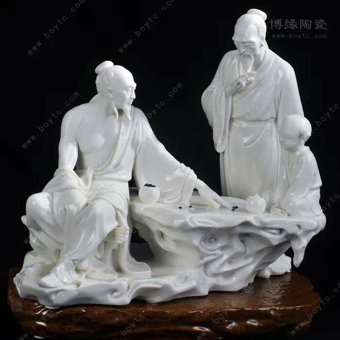 对弈 德化白瓷下棋古典人物雕塑工艺摆件 家居书房办公室商务礼品