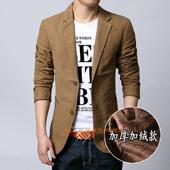 男装 韩版 加厚加绒休闲西服大码 外套潮修身 男 冬装 单排扣小西装 新款