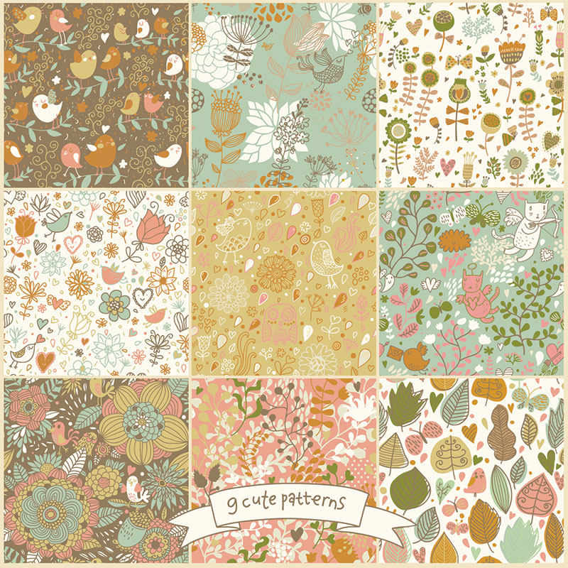 a2711矢量卡通碎花花朵小鸟四方连续背景图 ai设计素材