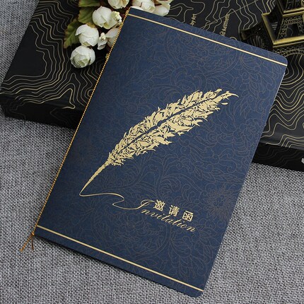 高档商务邀请函烫金大请帖设计定制乔迁开业请柬欧式创意邀请卡蓝