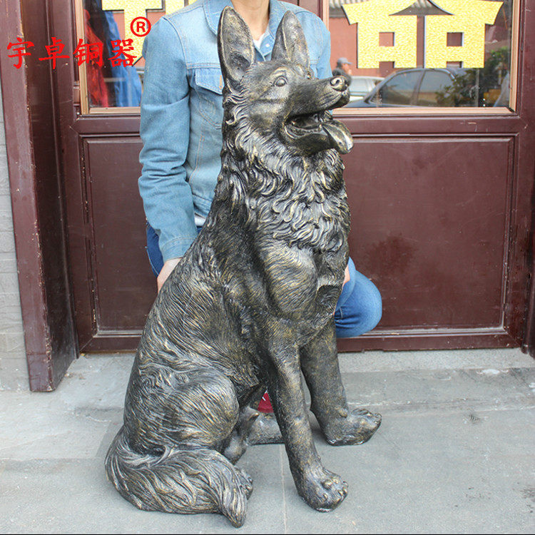 宇卓铜器 纯铜狼狗黄铜狼狗坐姿狼狗家居装饰工艺品摆件