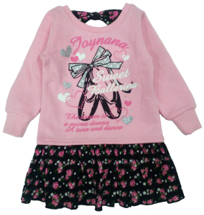 T恤绒衫 乐天BABY 3岁女童粉黑棉绒裙边长袖 上衣连衣裙 日单