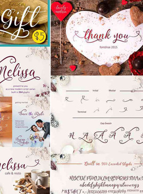 F0017英文字体格式PS素材LOGO海报平面设计 飘逸婚礼手写字体