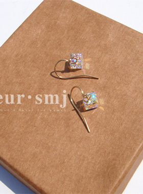 favuer 回馈  极光14k包金 925纯银耳环si家水晶 方糖礼物